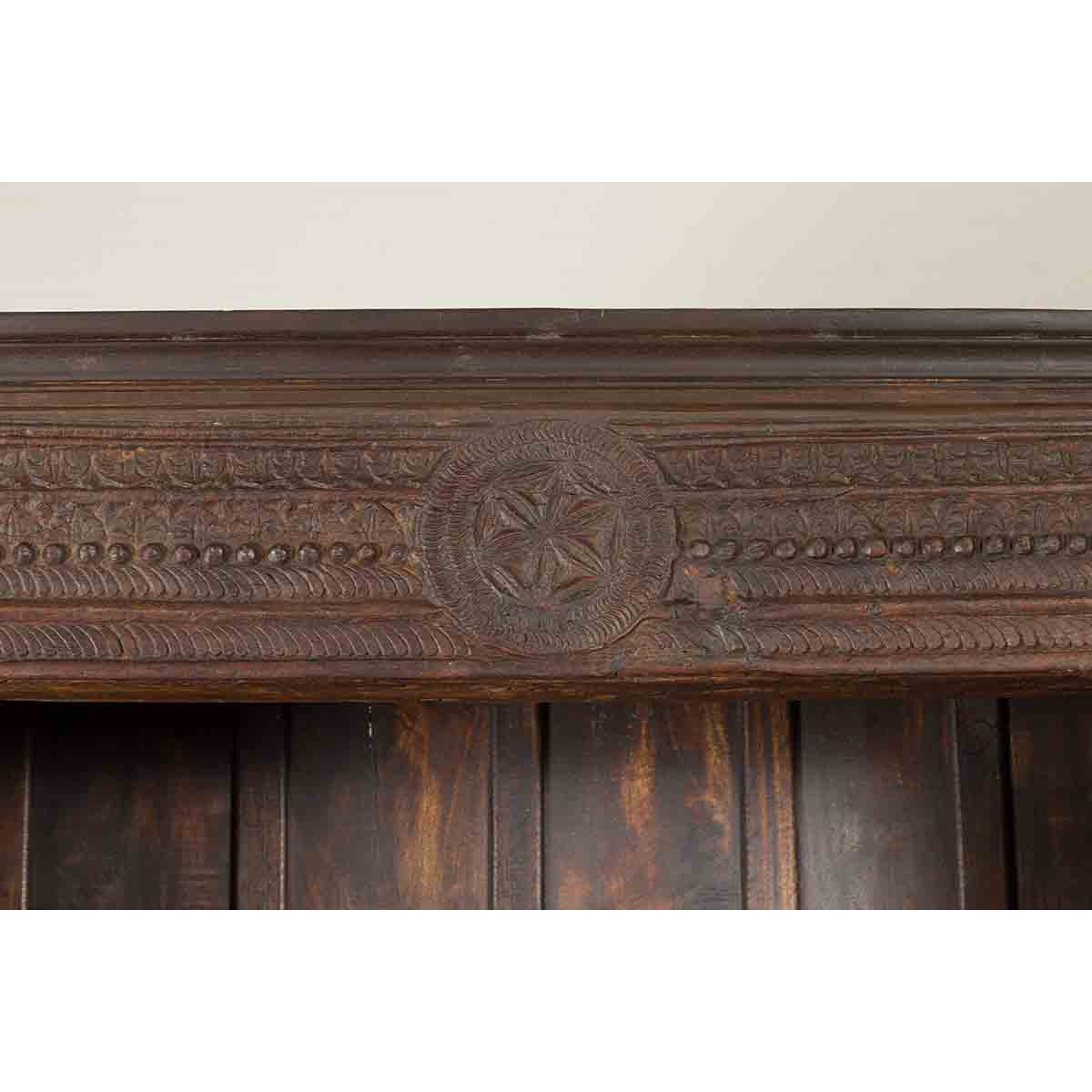 19th Century Indian Wooden Bookcase from Gujarat with Carved Friezes and Rosette-9. Asian &amp; Chinese Furniture, Art, Antiques, Vintage Home Décor for sale at FEA Home
