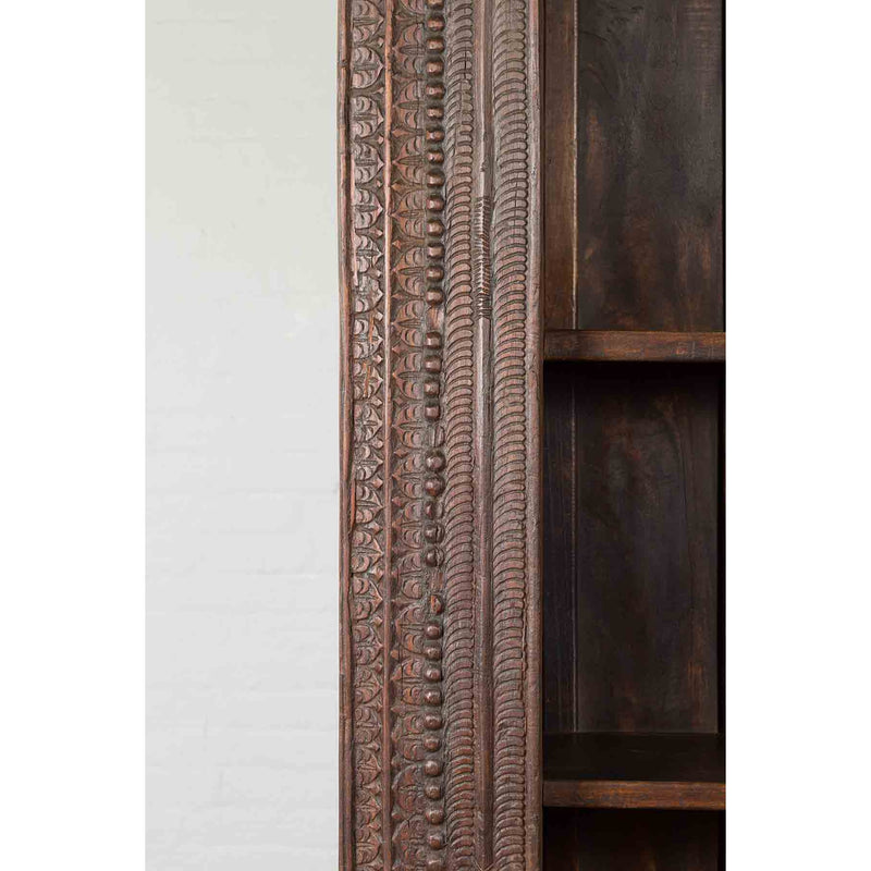 19th Century Indian Wooden Bookcase from Gujarat with Carved Friezes and Rosette