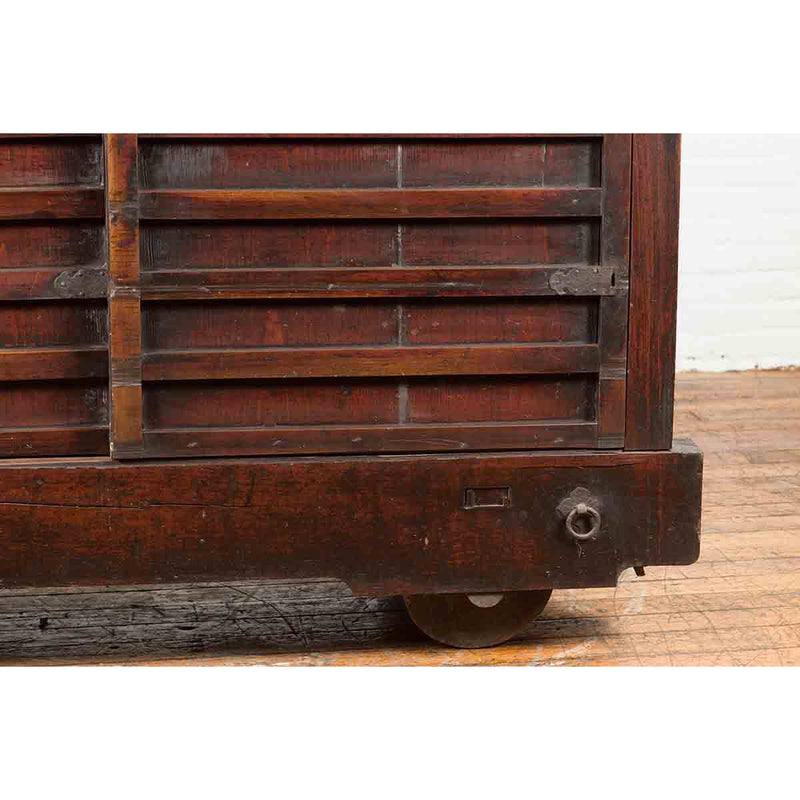 Japanese Meiji Period Late 19th Century Merchant's Chest Mounted on Wheels