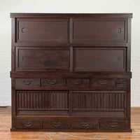 Japanese Taishō Period Early 20th Century Kiri Wood Mizuya Dansu Kitchen Cabinet