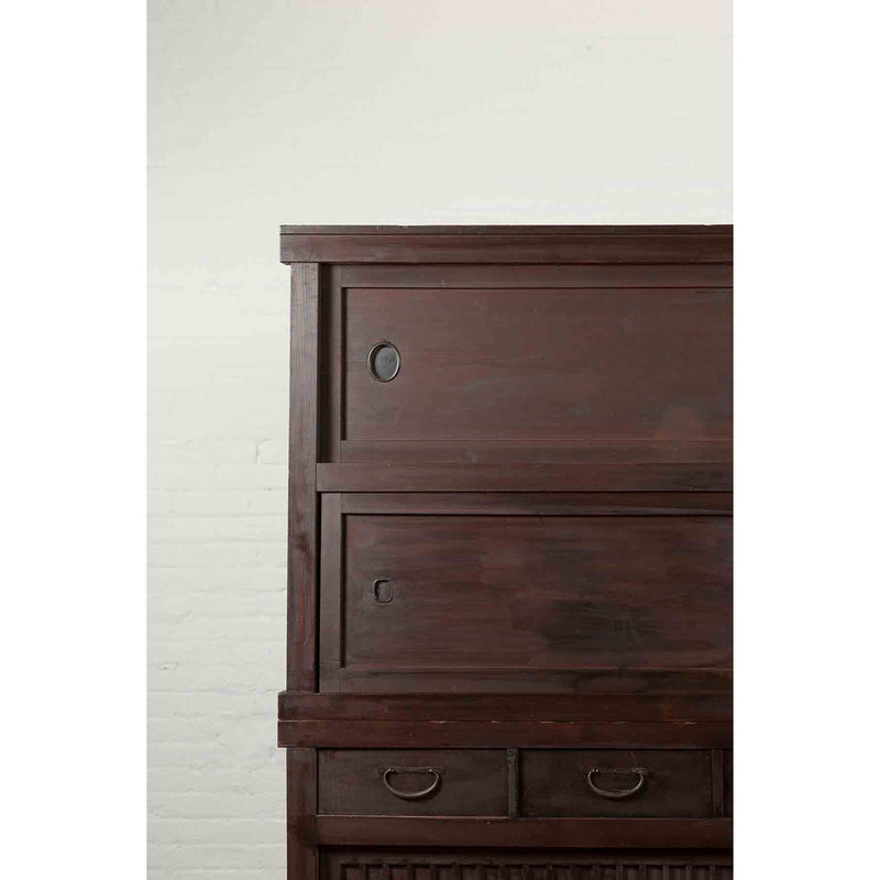 Japanese Taishō Period Early 20th Century Kiri Wood Mizuya Dansu Kitchen Cabinet