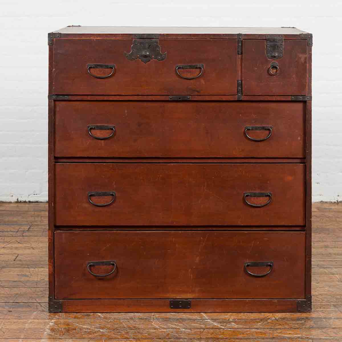 Japanese Taishō Period Early 20th Century Tansu Chest with Five Drawers-2. Asian & Chinese Furniture, Art, Antiques, Vintage Home Décor for sale at FEA Home