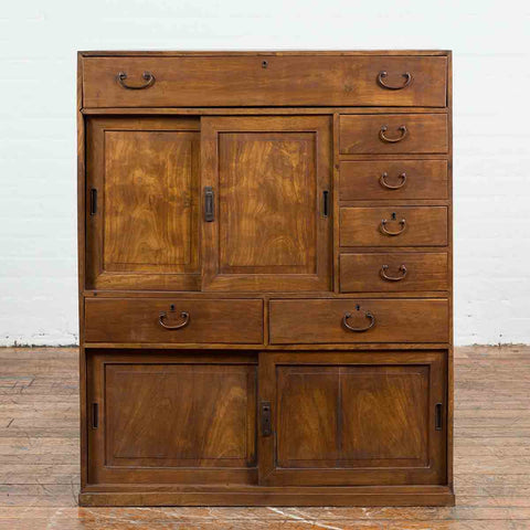 Japanese Early 20th Century Taishō Small Cabinet with Sliding Doors and Drawers