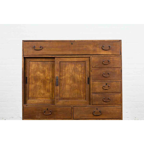Japanese Early 20th Century Taishō Small Cabinet with Sliding Doors and Drawers