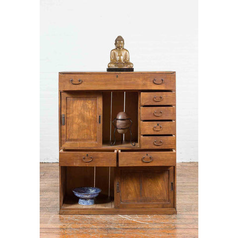 Japanese Early 20th Century Taishō Small Cabinet with Sliding Doors and Drawers