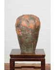 Vintage Thai Garden Vase with Vine Leaves Motifs, Orange and Green Tones-12. Asian & Chinese Furniture, Art, Antiques, Vintage Home Décor for sale at FEA Home