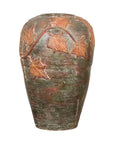 Vintage Thai Garden Vase with Vine Leaves Motifs, Orange and Green Tones-1. Asian & Chinese Furniture, Art, Antiques, Vintage Home Décor for sale at FEA Home