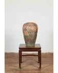 Vintage Thai Garden Vase with Vine Leaves Motifs, Orange and Green Tones-5. Asian & Chinese Furniture, Art, Antiques, Vintage Home Décor for sale at FEA Home