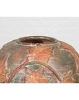 Vintage Thai Garden Vase with Vine Leaves Motifs, Orange and Green Tones-6. Asian & Chinese Furniture, Art, Antiques, Vintage Home Décor for sale at FEA Home
