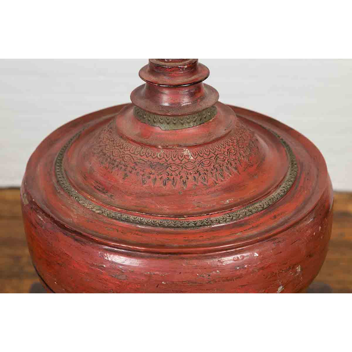 19th Century Burmese Cinnabar Palembang Lacquer Temple Offering Bowl with Lid-7. Asian &amp; Chinese Furniture, Art, Antiques, Vintage Home Décor for sale at FEA Home