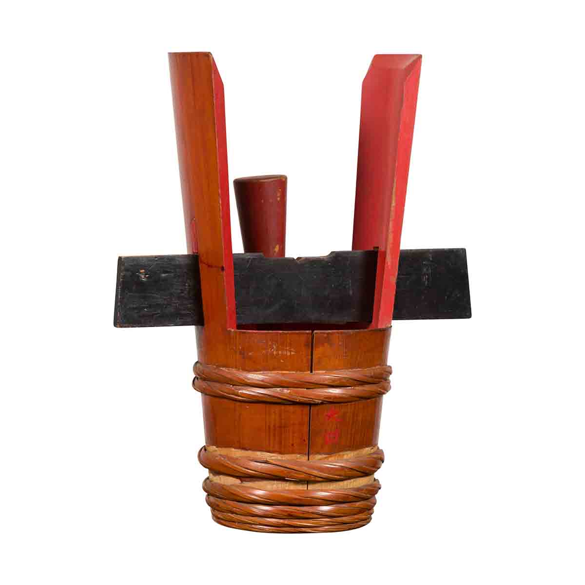 Japanese Vintage Grain Storage Jug with Red Lacquer and Calligraphy Decor-1. Asian & Chinese Furniture, Art, Antiques, Vintage Home Décor for sale at FEA Home