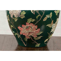 Vintage Chinese Handcrafted Green Vase with Incised Floral and Butterfly Decor