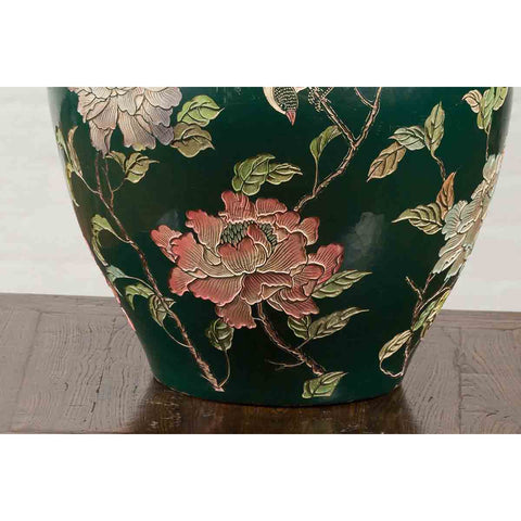 Vintage Chinese Handcrafted Green Vase with Incised Floral and Butterfly Decor-YN7048-7. Asian & Chinese Furniture, Art, Antiques, Vintage Home Décor for sale at FEA Home