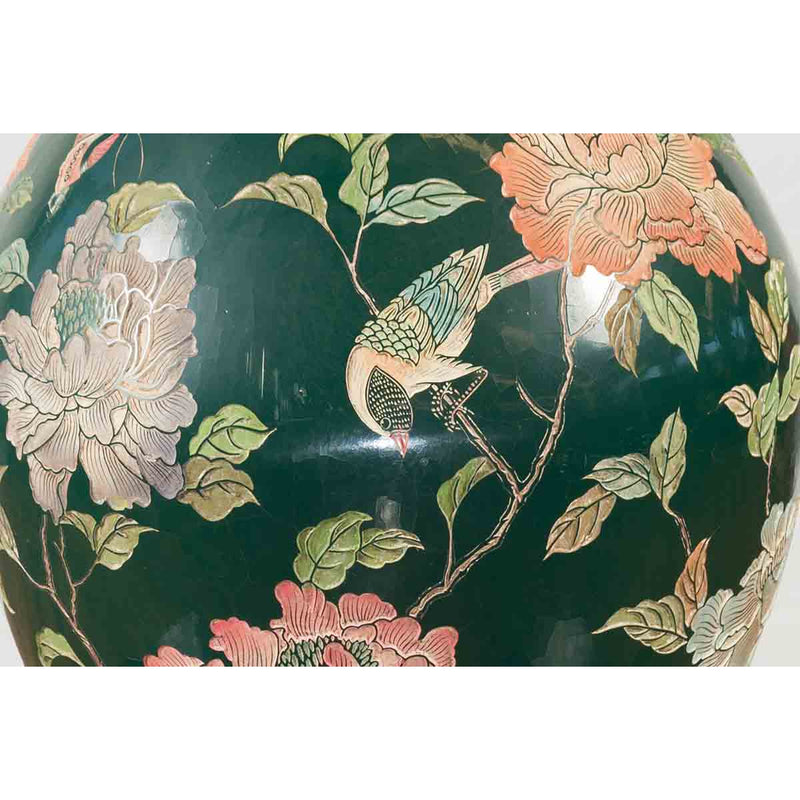 Vintage Chinese Handcrafted Green Vase with Incised Floral and Butterfly Decor-YN7048-6. Asian & Chinese Furniture, Art, Antiques, Vintage Home Décor for sale at FEA Home