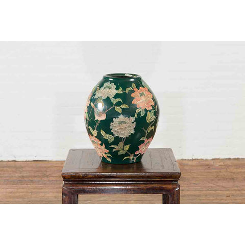Vintage Chinese Handcrafted Green Vase with Incised Floral and Butterfly Decor-YN7048-4. Asian & Chinese Furniture, Art, Antiques, Vintage Home Décor for sale at FEA Home