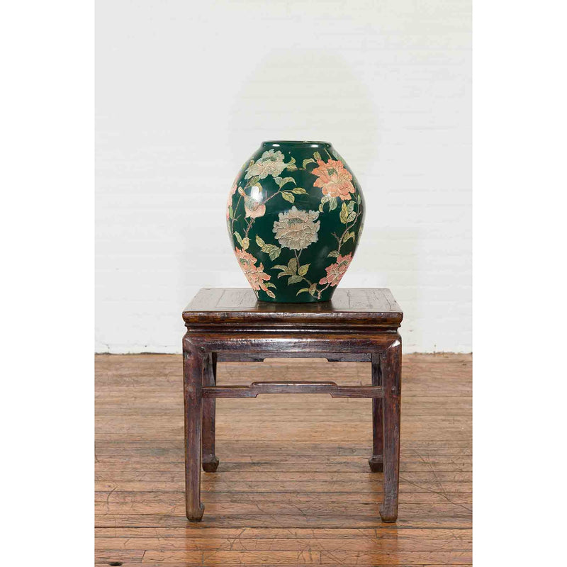 Vintage Chinese Handcrafted Green Vase with Incised Floral and Butterfly Decor-YN7048-8. Asian & Chinese Furniture, Art, Antiques, Vintage Home Décor for sale at FEA Home