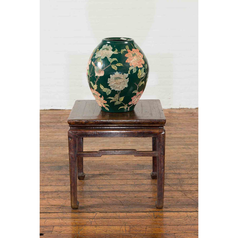 Vintage Chinese Handcrafted Green Vase with Incised Floral and Butterfly Decor-YN7048-9. Asian & Chinese Furniture, Art, Antiques, Vintage Home Décor for sale at FEA Home