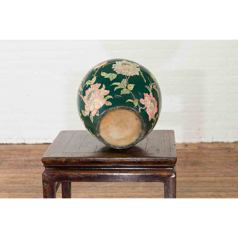 Vintage Chinese Handcrafted Green Vase with Incised Floral and Butterfly Decor-YN7048-10. Asian & Chinese Furniture, Art, Antiques, Vintage Home Décor for sale at FEA Home