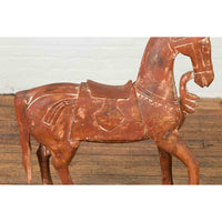 Antique Indian Carved and Painted Wooden Mogul Horse on Rectangular Base