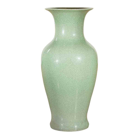 Chinese Vintage Altar Vase with Crackle Celadon Finish and Flaring Neck- Asian Antiques, Vintage Home Decor & Chinese Furniture - FEA Home