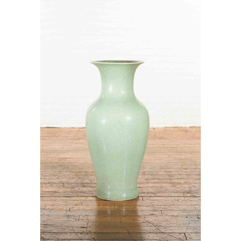 Chinese Vintage Altar Vase with Crackle Celadon Finish and Flaring Neck
