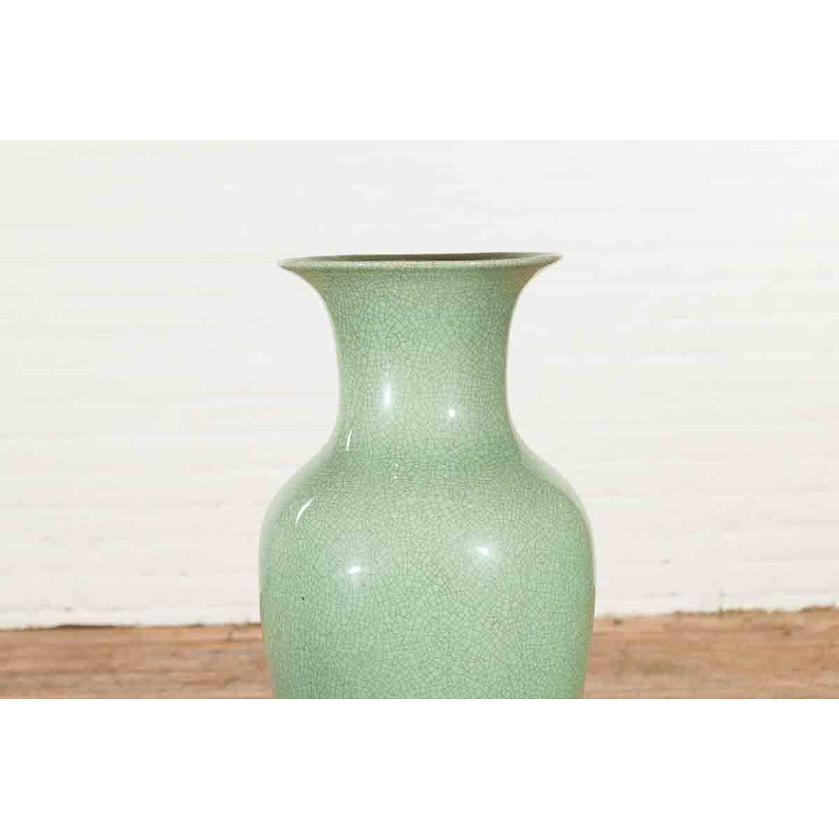 Chinese Vintage Altar Vase with Crackle Celadon Finish and Flaring Neck-4. Asian &amp; Chinese Furniture, Art, Antiques, Vintage Home Décor for sale at FEA Home