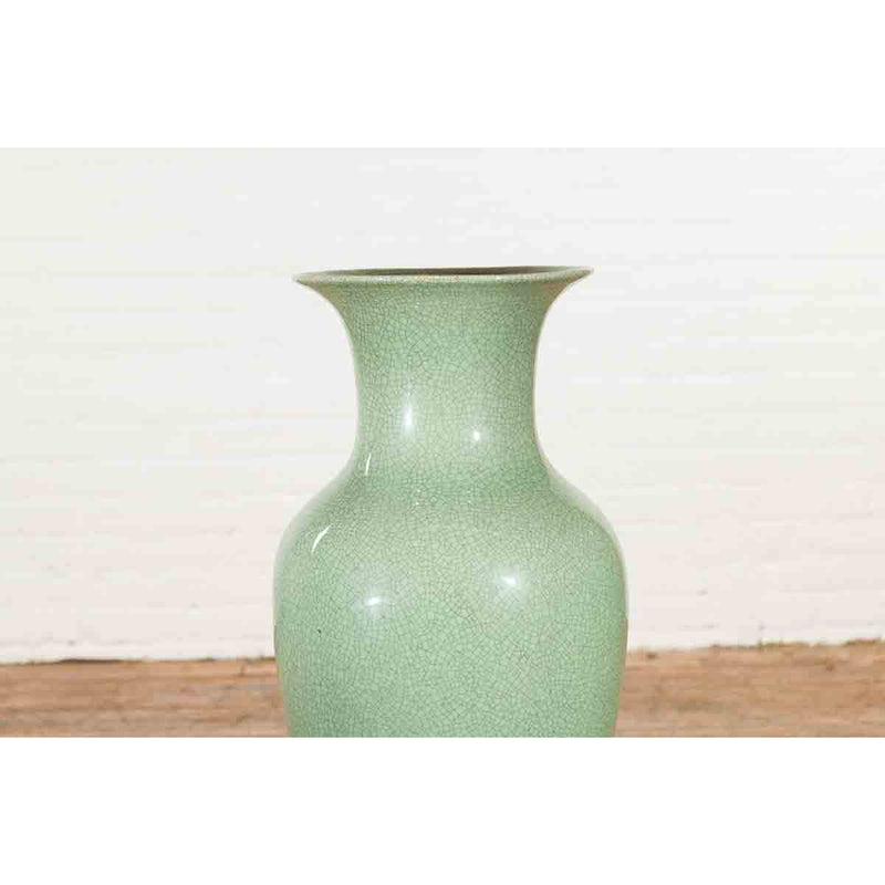 Chinese Vintage Altar Vase with Crackle Celadon Finish and Flaring Neck
