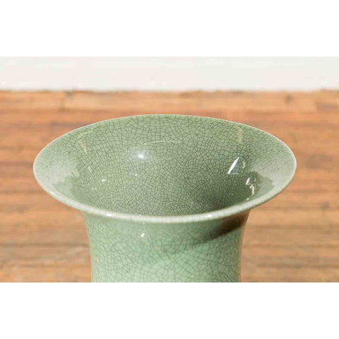 Chinese Vintage Altar Vase with Crackle Celadon Finish and Flaring Neck-YN7057-9. Asian & Chinese Furniture, Art, Antiques, Vintage Home Décor for sale at FEA Home