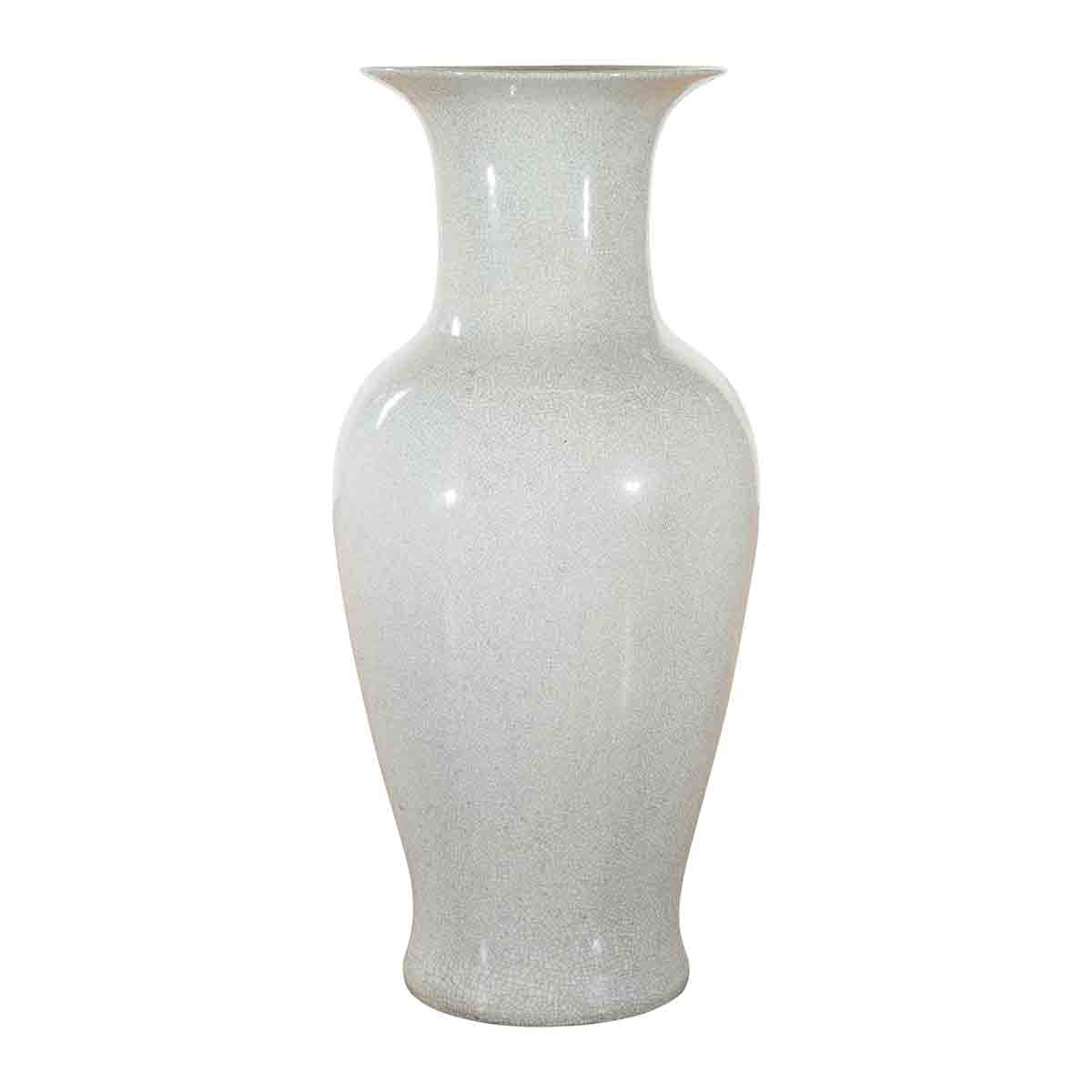 Large Chinese Vintage Altar Vase with Grey Crackle Finish and Flaring Neck-1. Asian & Chinese Furniture, Art, Antiques, Vintage Home Décor for sale at FEA Home