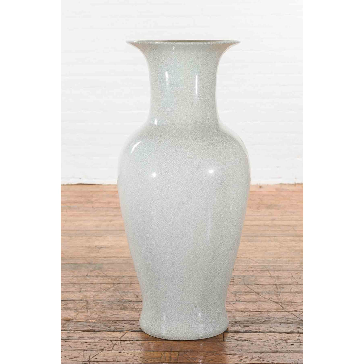 Large Chinese Vintage Altar Vase with Grey Crackle Finish and Flaring Neck-2. Asian & Chinese Furniture, Art, Antiques, Vintage Home Décor for sale at FEA Home