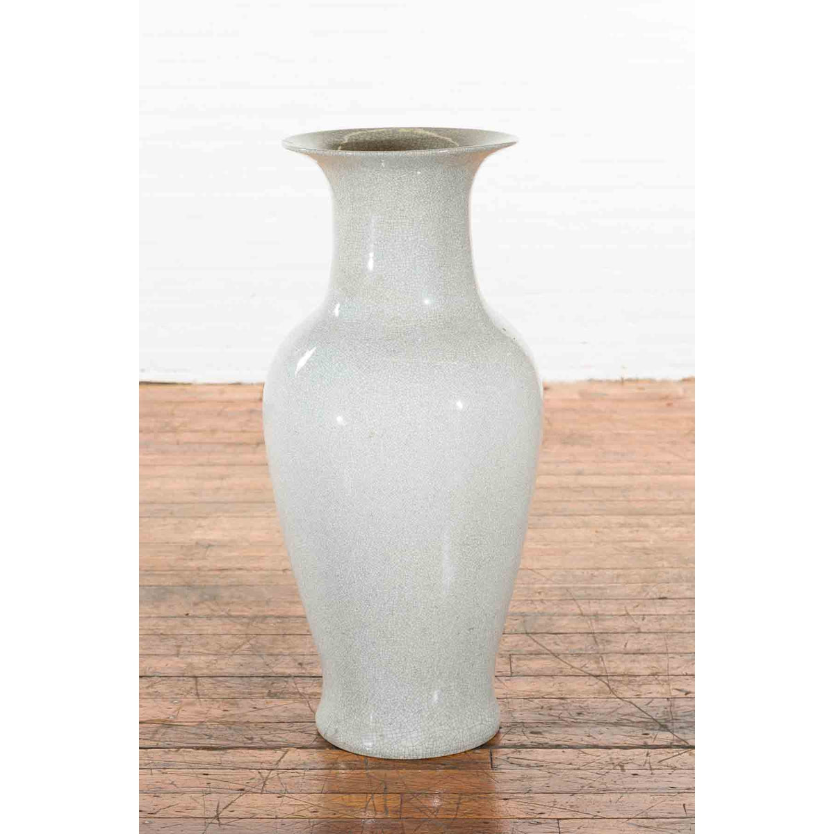 Large Chinese Vintage Altar Vase with Grey Crackle Finish and Flaring Neck-10. Asian &amp; Chinese Furniture, Art, Antiques, Vintage Home Décor for sale at FEA Home