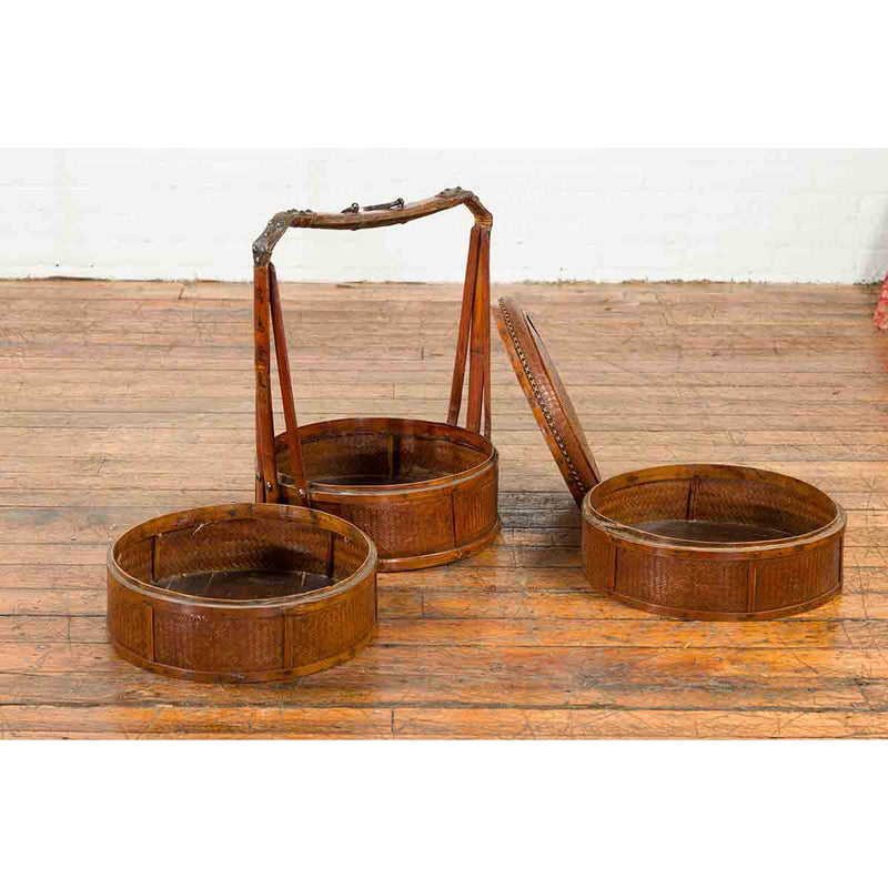 Nested Bamboo and Rattan Antique Chinese Food Basket-YN7059-5. Asian & Chinese Furniture, Art, Antiques, Vintage Home Décor for sale at FEA Home