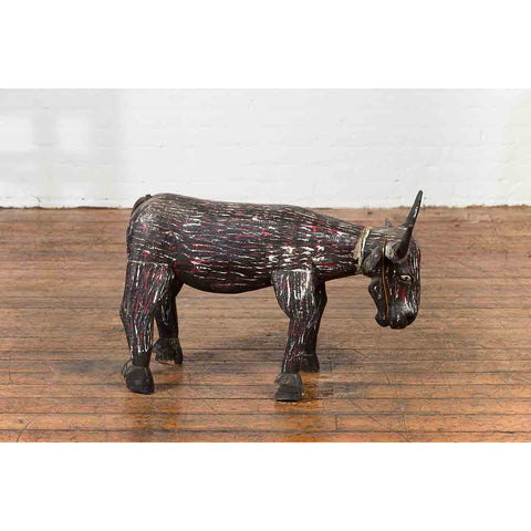 Indian Early 20th Century Hand Painted Wooden Cow with Distressed Patina-YN7062-3. Asian & Chinese Furniture, Art, Antiques, Vintage Home Décor for sale at FEA Home