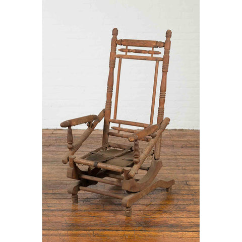 Rustic 19th Century Indian Rocking Chair with Metal Accents and Turned Supports-YN7063-2. Asian & Chinese Furniture, Art, Antiques, Vintage Home Décor for sale at FEA Home