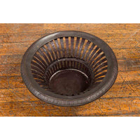 Contemporary Cast Bronze Venetian Style Bowl with Dark Patina and Reed Motifs