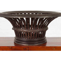 Contemporary Cast Bronze Venetian Style Bowl with Dark Patina and Reed Motifs