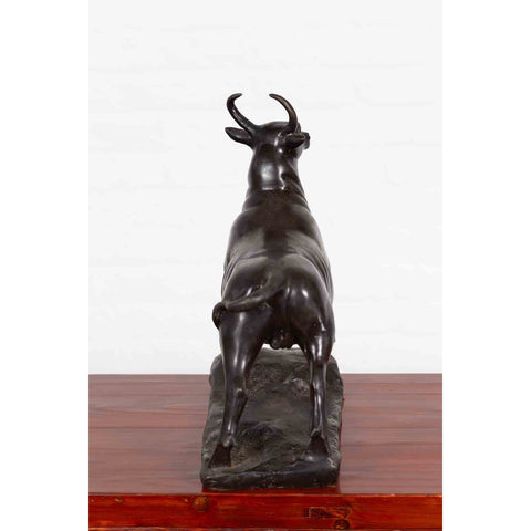 Contemporary Lost Wax Bronze Sculpture Depicting a Bull with Dark Patina