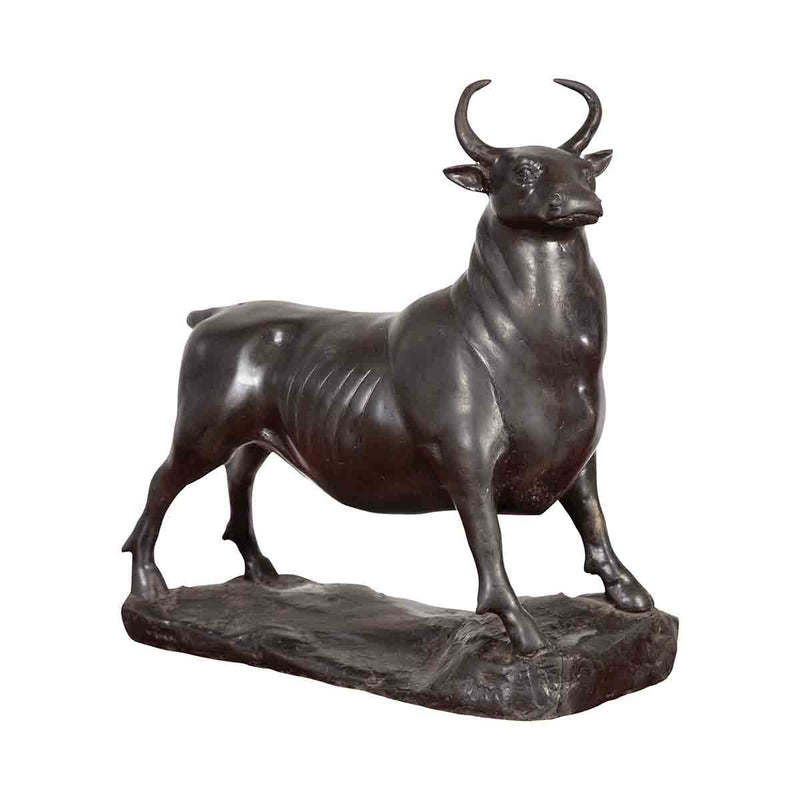 Contemporary Lost Wax Bronze Sculpture Depicting a Bull with Dark Patina- Asian Antiques, Vintage Home Decor & Chinese Furniture - FEA Home