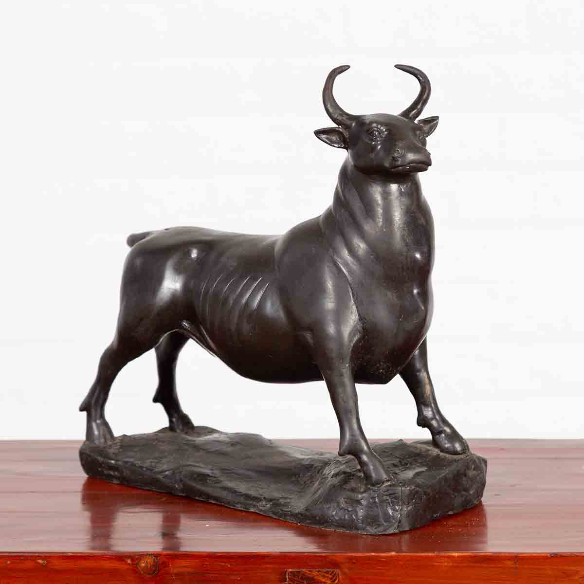 Contemporary Lost Wax Bronze Sculpture Depicting a Bull with Dark Patina-2. Asian & Chinese Furniture, Art, Antiques, Vintage Home Décor for sale at FEA Home