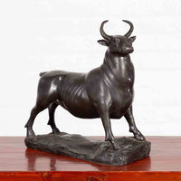 Contemporary Lost Wax Bronze Sculpture Depicting a Bull with Dark Patina