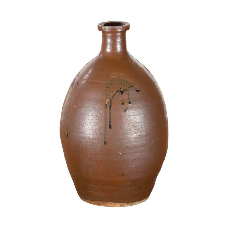 Japanese Taishō Period 1900s Tamba Tachikui Ware Brown Sake Jar with Drip Glaze-YN7070-1. Asian & Chinese Furniture, Art, Antiques, Vintage Home Décor for sale at FEA Home