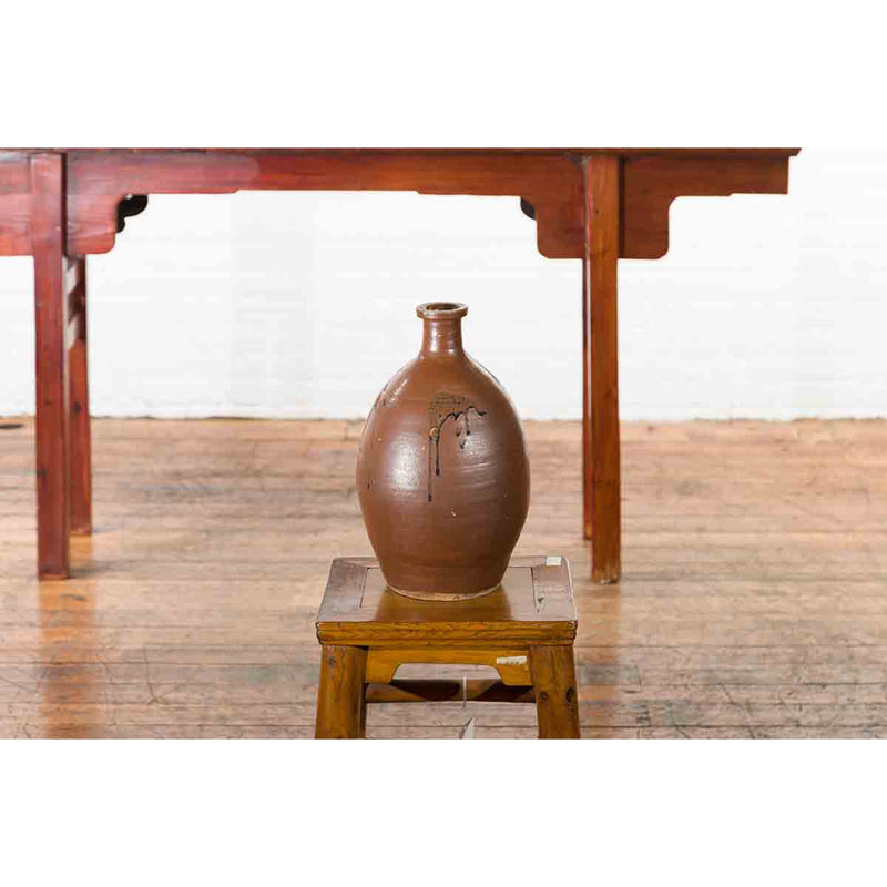 Japanese Taishō Period 1900s Tamba Tachikui Ware Brown Sake Jar with Drip Glaze-YN7070-5. Asian & Chinese Furniture, Art, Antiques, Vintage Home Décor for sale at FEA Home
