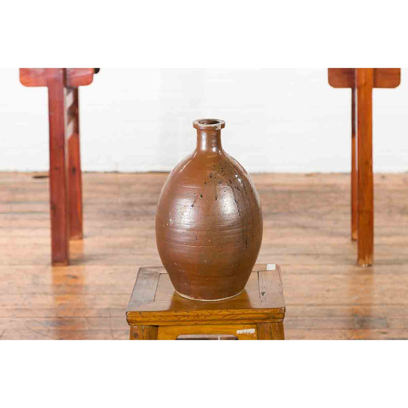 Japanese Taishō Period 1900s Tamba Tachikui Ware Brown Sake Jar with Drip Glaze-YN7070-4. Asian & Chinese Furniture, Art, Antiques, Vintage Home Décor for sale at FEA Home