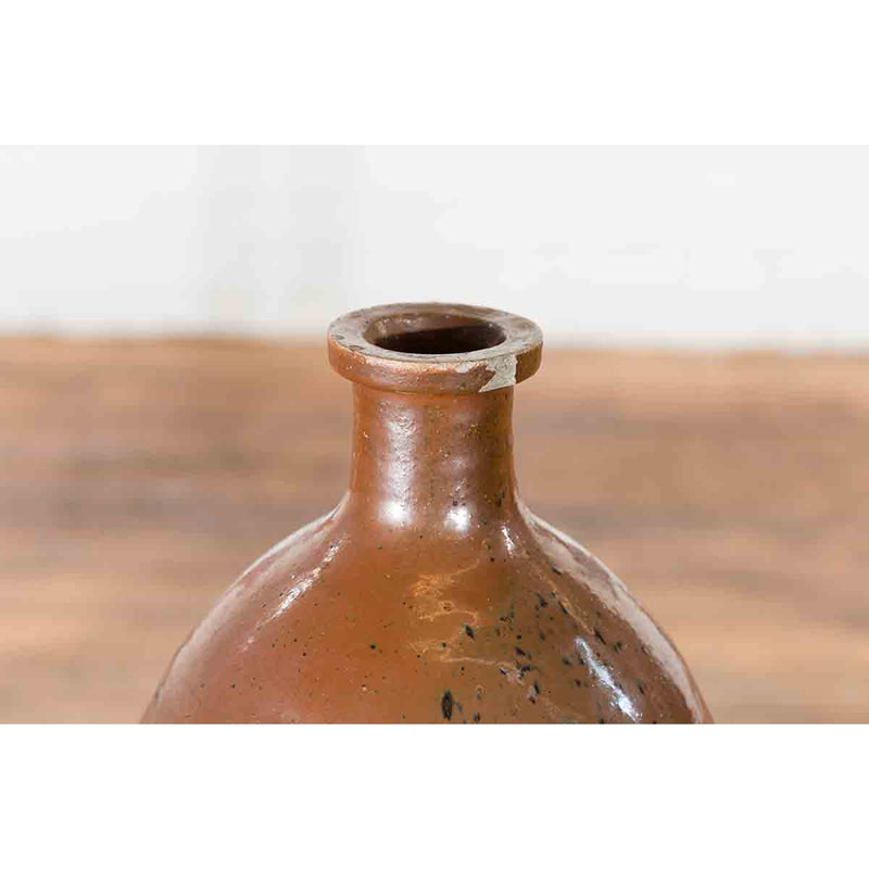 Japanese Taishō Period 1900s Tamba Tachikui Ware Brown Sake Jar with Drip Glaze-YN7070-9. Asian & Chinese Furniture, Art, Antiques, Vintage Home Décor for sale at FEA Home