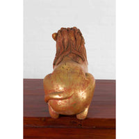 Vintage Thai Gilded and Carved Wooden Mythical Creature with Red Undertone