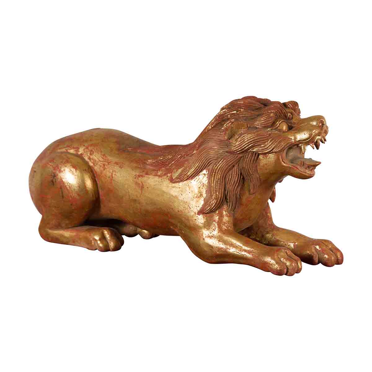 Vintage Thai Gilded and Carved Wooden Mythical Creature with Red Undertone-1. Asian & Chinese Furniture, Art, Antiques, Vintage Home Décor for sale at FEA Home