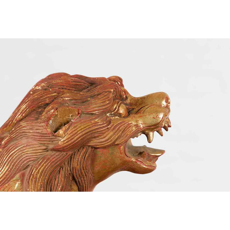 Vintage Thai Gilded and Carved Wooden Mythical Creature with Red Undertone-YN7071-4. Asian & Chinese Furniture, Art, Antiques, Vintage Home Décor for sale at FEA Home