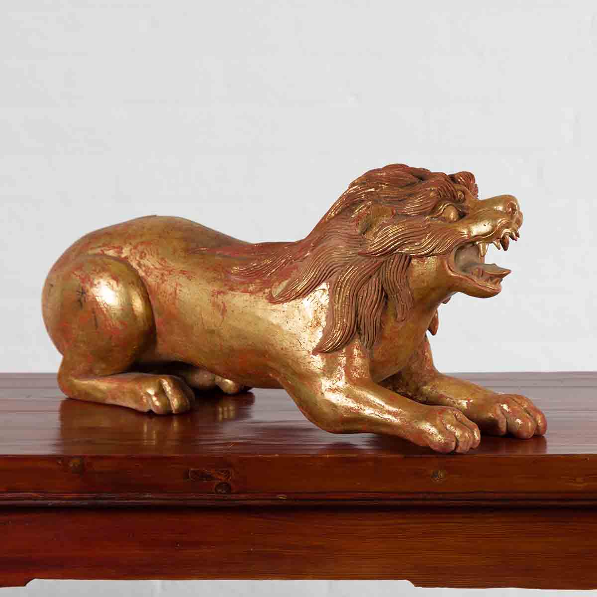 Vintage Thai Gilded and Carved Wooden Mythical Creature with Red Undertone-2. Asian & Chinese Furniture, Art, Antiques, Vintage Home Décor for sale at FEA Home