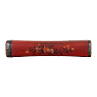Chinese Qing Dynasty Cinnabar Lacquer Leather Pillow with Hand Painted Flowers