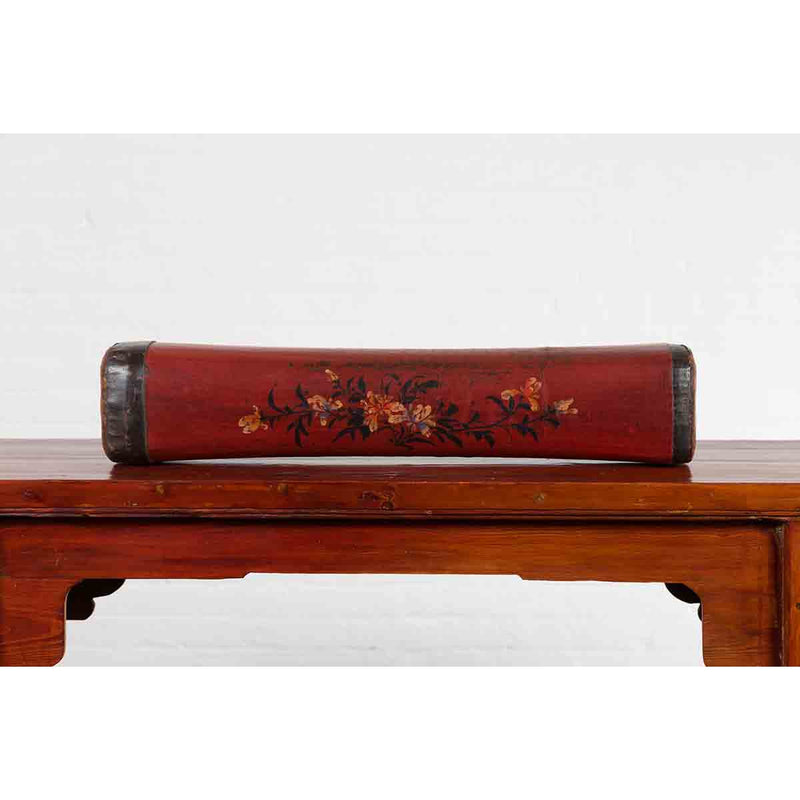 Chinese Qing Dynasty Cinnabar Lacquer Leather Pillow with Hand Painted Flowers-YN7073-4. Asian & Chinese Furniture, Art, Antiques, Vintage Home Décor for sale at FEA Home